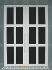 e white door with black glass.
