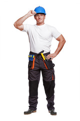 smiling handyman on white background fine portrait.