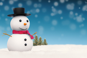 smiling snowman on blue background