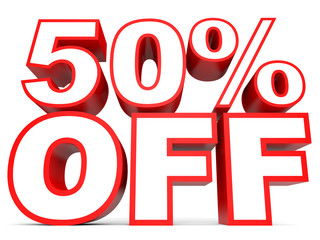Discount 50 percent off. 3D illustration on white background.