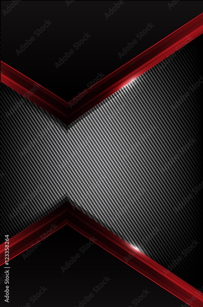 Poster dark carbon fiber and red overlap element abstract background ve