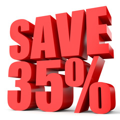 Discount 35 percent off. 3D illustration on white background.