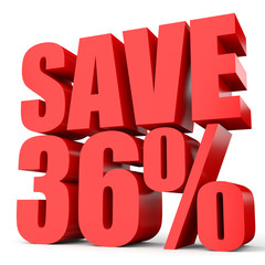 Discount 36 percent off. 3D illustration on white background.