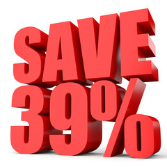 Discount 39 percent off. 3D illustration on white background.