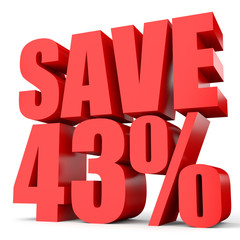 Discount 43 percent off. 3D illustration on white background.