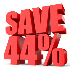 Discount 44 percent off. 3D illustration on white background.