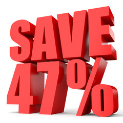 Discount 47 percent off. 3D illustration on white background.