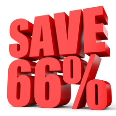 Discount 66 percent off. 3D illustration on white background.