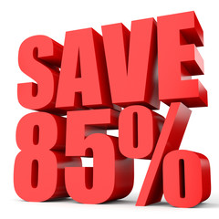 Discount 85 percent off. 3D illustration on white background.