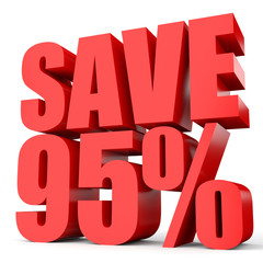 Discount 95 percent off. 3D illustration on white background.