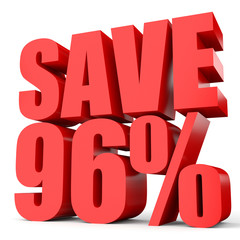 Discount 96 percent off. 3D illustration on white background.