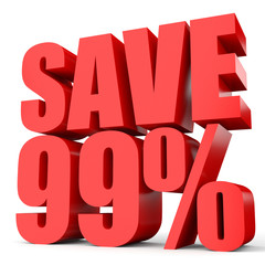 Discount 99 percent off. 3D illustration on white background.
