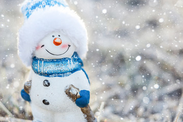 Snowman, snow. Winter background, christmas background
