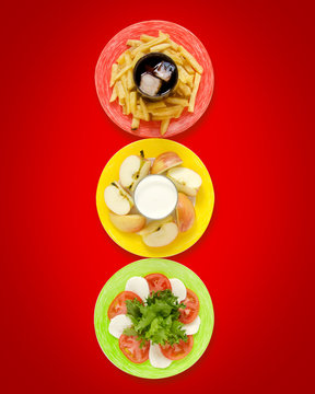 Healthy food concept as traffic light