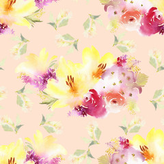 Roses and lilies seamless pattern.