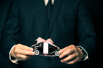 Model of car on hands