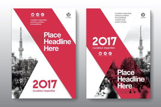 Red Color Scheme with City Background Business Book Cover Design Template in A4. Easy to adapt to Brochure, Annual Report, Magazine, Poster, Corporate Presentation, Portfolio, Flyer, Banner, Website