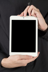 man show blank tablet