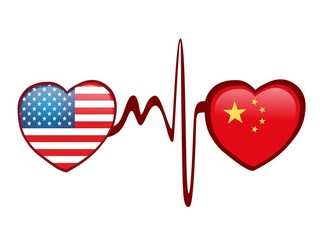 USA heart and heart with china flag - first aid