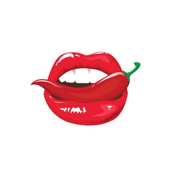 illustration vector . sexy lips. Applying red lipstick colorful. mouth with pepper.