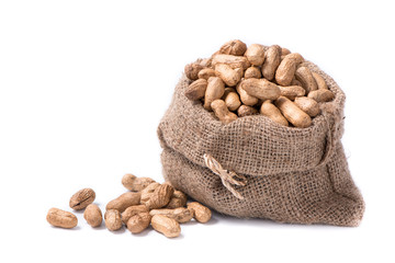 peanut in sack on white background
