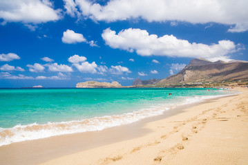 Beautiful fine sand beach in Falassarna, Crete, Greece - 123364856