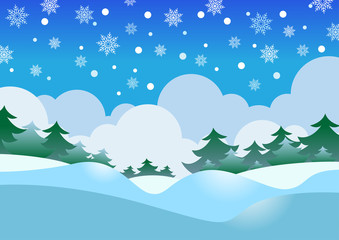 Winter Cartoon Landscape, vector illustration, Christmas season