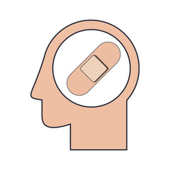 Human head with adhesive bandage shape vector illustration