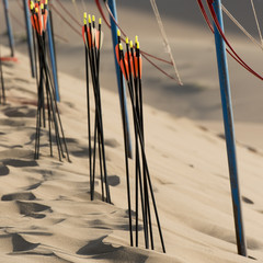 Bow and arrows on sand dunes at Mingsha Shan, Dunhuang, Jiuquan, - 123365436