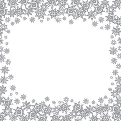 gray snowflakes on white background vector frame, christmas border, square size