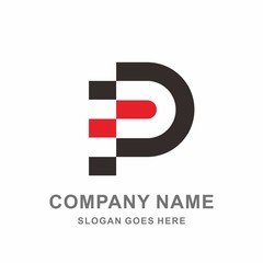 Monogram Letter P Triple Strips Vector Logo Design Template