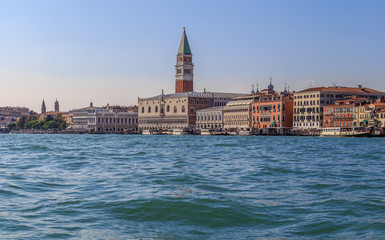 Venice, view from the water to the Piazza San Marco, summer evening
