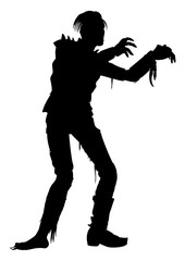 Zombie punk man silhouette. Illustration zombie man with arms outstretched