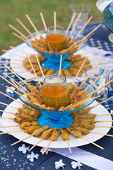 Pork satay,Grilled pork with peanut sweet sauce and sour sauce o