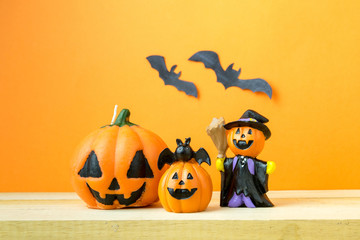 Halloween Pumpkins on wooden table