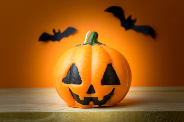 Halloween Pumpkins on wooden table