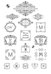 Collection of vintage labels, headers and frames for wedding invitation, greeting card, logo templates, monogram, menu card, restaurant, cafe, hotel, jewellery store