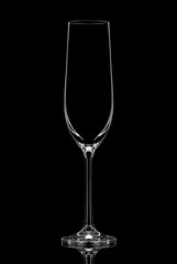 Silhouette of white champagne glass with clipping path on black background.