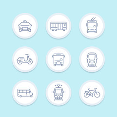 City transport, transit van, bus, taxi, train line icons