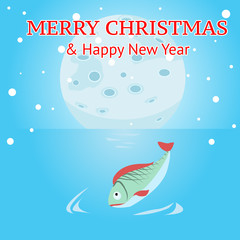 Moon descends to the water edge. Winter snows.