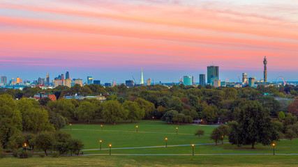 Panoramic view of London Cityscape from Primrose Hill