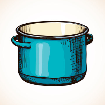 teal cooking pot sketch on white clip art preview
