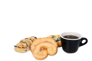 Many kinds of baked bread, croissant, butterfly pies and spinach