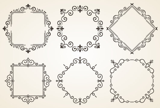 Set of decorative frames vector illustration. Elegant luxury vintage calligraphy frame. Template for greeting card, invitation