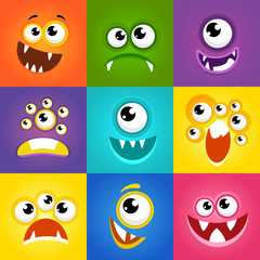 Monster expressions. Funny cartoon faces vector © K3Star