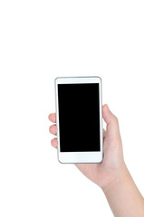 Woman hand with smart phone with clipping path