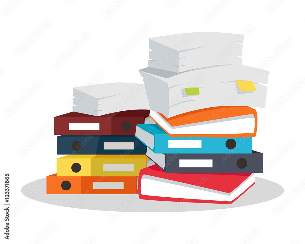 Poster stack of documents vector flat design on white.
