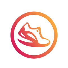 Running logo element, icon, running shoe in circle on white, vector illustration