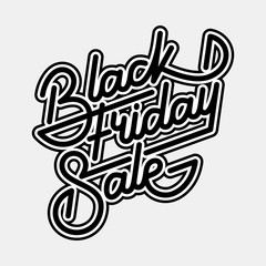 Black Friday Sale badge with handmade lettering, calligraphy with outlines and light background for logo, banners, labels, prints, posters, web, presentation. Vector illustration.