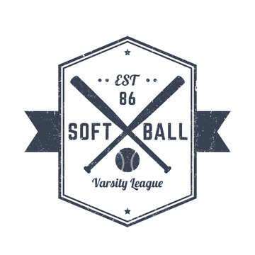 Softball vintage emblem, logo, t-shirt design, print with baseball bats on white